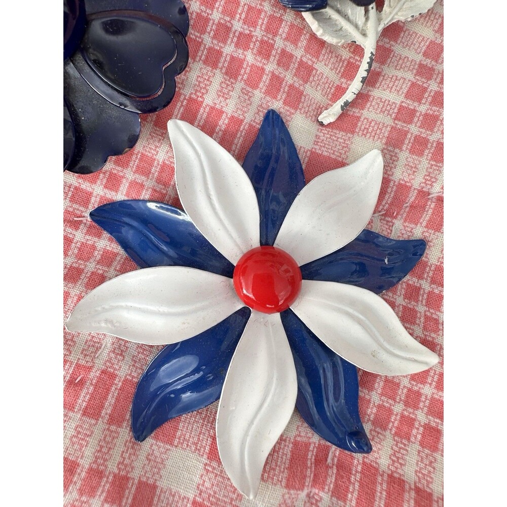 Red White & Blue Enamel Flower Pins Vintage Lot - Picture 16 of 16